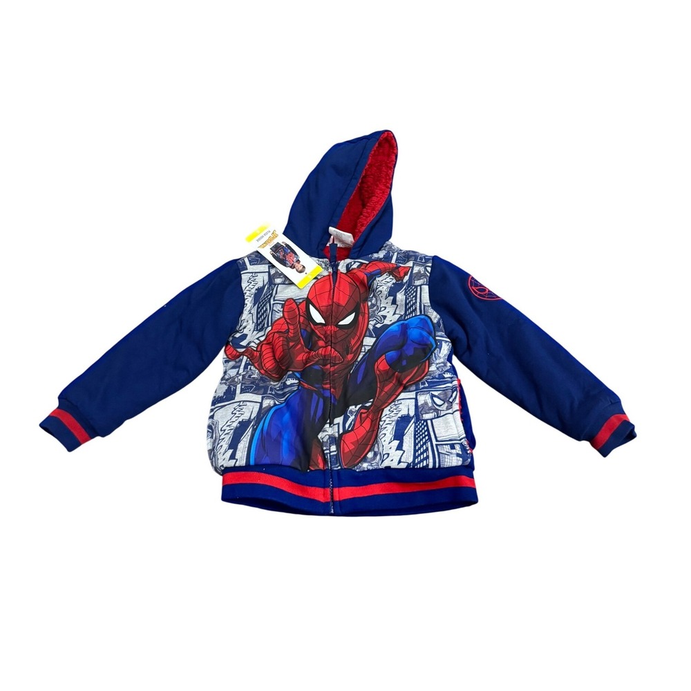 NWT Spider Man Jacket Boys 5T Marvel Hoodie Sherpa Lined Zip Coat